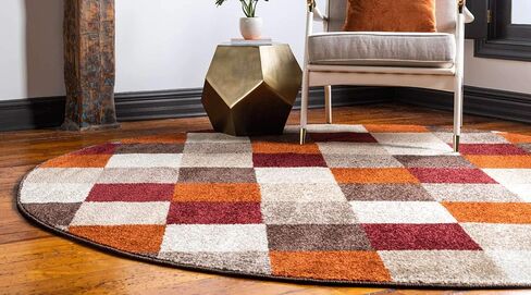 Unique Loom Autumn Collection Modern Contemporary Casual Abstract Area Rug (Multi/ Beige Checkered, 8 ft 0 x 8 ft 0 Round) in Saudi Arabia