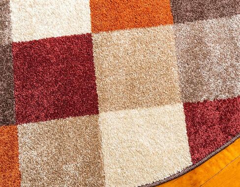 Unique Loom Autumn Collection Modern Contemporary Casual Abstract Area Rug (Multi/ Beige Checkered, 8 ft 0 x 8 ft 0 Round) in Saudi Arabia