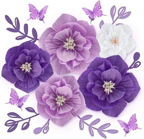 LOLPI Paper Flowers Set,Reusable Foldable DIY Wall Flowers with Artificial Leaf and Butterfly Decorations for Wedding and Event Party (Pink White) in Saudi Arabia