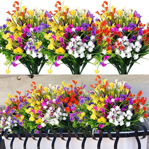 Zeyune 24 Bundles Artificial Flowers Outdoor Fake Flowers Bulk UV Resistant Fake Wildflowers Artificial Cemetery Flowers for Home Decor Outside Indoor Vase Pots Hanging Planters Decoration (Elegant) in Saudi Arabia