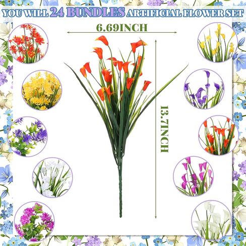 Zeyune 24 Bundles Artificial Flowers Outdoor Fake Flowers Bulk UV Resistant Fake Wildflowers Artificial Cemetery Flowers for Home Decor Outside Indoor Vase Pots Hanging Planters Decoration (Elegant) in Saudi Arabia