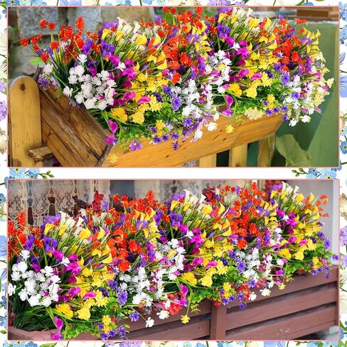 Zeyune 24 Bundles Artificial Flowers Outdoor Fake Flowers Bulk UV Resistant Fake Wildflowers Artificial Cemetery Flowers for Home Decor Outside Indoor Vase Pots Hanging Planters Decoration (Elegant) in Saudi Arabia