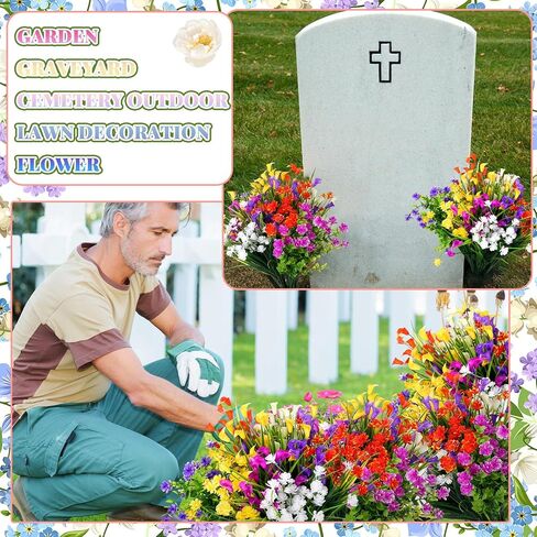 Zeyune 24 Bundles Artificial Flowers Outdoor Fake Flowers Bulk UV Resistant Fake Wildflowers Artificial Cemetery Flowers for Home Decor Outside Indoor Vase Pots Hanging Planters Decoration (Elegant) in Saudi Arabia