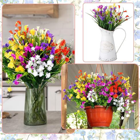 Zeyune 24 Bundles Artificial Flowers Outdoor Fake Flowers Bulk UV Resistant Fake Wildflowers Artificial Cemetery Flowers for Home Decor Outside Indoor Vase Pots Hanging Planters Decoration (Elegant) in Saudi Arabia