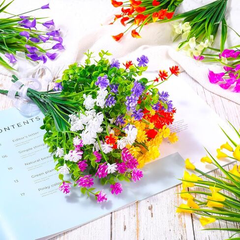Zeyune 24 Bundles Artificial Flowers Outdoor Fake Flowers Bulk UV Resistant Fake Wildflowers Artificial Cemetery Flowers for Home Decor Outside Indoor Vase Pots Hanging Planters Decoration (Elegant) in Saudi Arabia