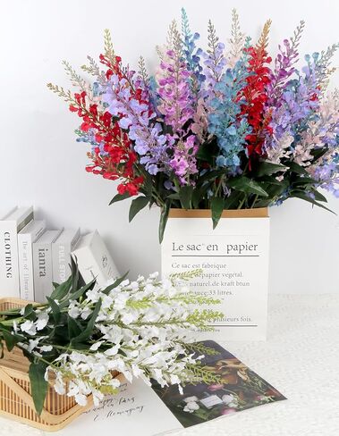 Artificial Lavender Flowers,8PCS Blue Artificial Flowers 29.3in Silk Flowers Faux Lavender Stems for Wedding Party Home Kitchen Table Decor(Blue) in Saudi Arabia