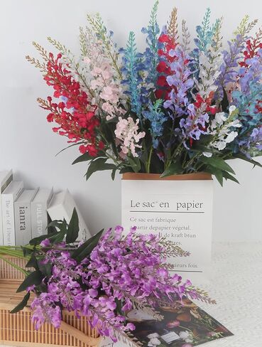 Artificial Lavender Flowers,8PCS Blue Artificial Flowers 29.3in Silk Flowers Faux Lavender Stems for Wedding Party Home Kitchen Table Decor(Blue) in Saudi Arabia