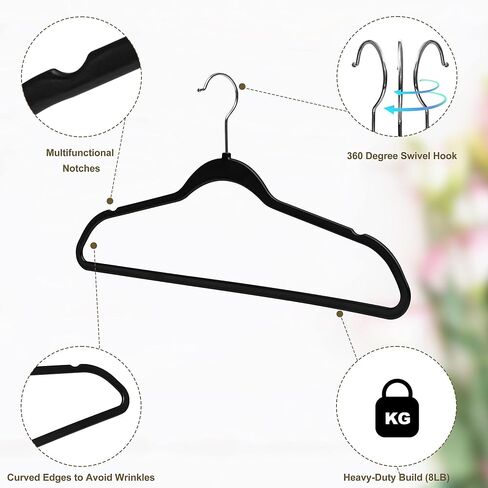 Quality Hangers 50 Pack Slim Plastic Hangers for Clothes - Heavy Duty Non-Velvet Black Hangers with 360° Swivel Chrome Hook & Non Slip Notches - Ideal for Dresses Coats Shirts Jackets & More - Black in Saudi Arabia