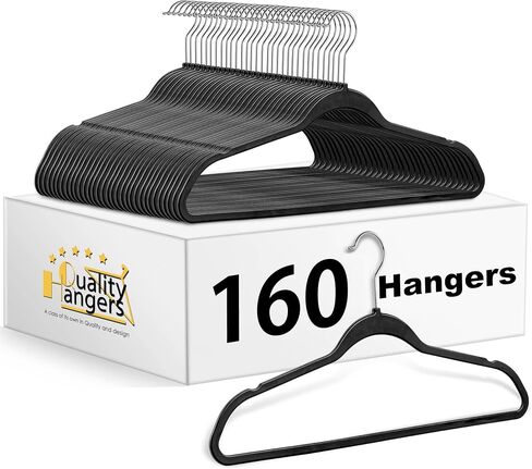 Quality Hangers 50 Pack Slim Plastic Hangers for Clothes - Heavy Duty Non-Velvet Black Hangers with 360° Swivel Chrome Hook & Non Slip Notches - Ideal for Dresses Coats Shirts Jackets & More - Black in Saudi Arabia