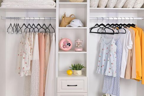 Quality Hangers 50 Pack Slim Plastic Hangers for Clothes - Heavy Duty Non-Velvet Black Hangers with 360° Swivel Chrome Hook & Non Slip Notches - Ideal for Dresses Coats Shirts Jackets & More - Black in Kuwait