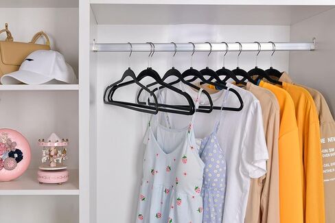 Quality Hangers 50 Pack Slim Plastic Hangers for Clothes - Heavy Duty Non-Velvet Black Hangers with 360° Swivel Chrome Hook & Non Slip Notches - Ideal for Dresses Coats Shirts Jackets & More - Black in Kuwait