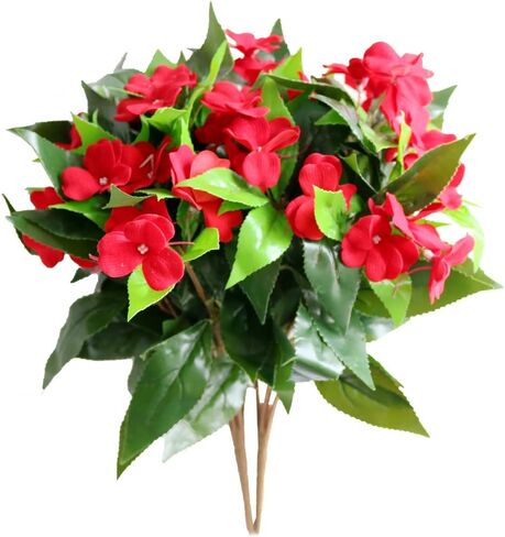 2PCS Artificial Flowers Impatiens Bushes Silk Flower Greenery Indoor Garden Light Office Wedding Decor (Pink) in Saudi Arabia