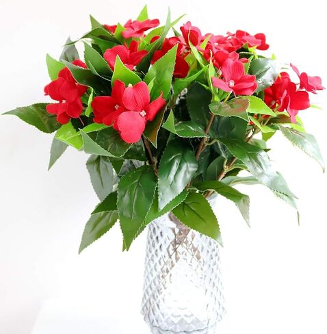 2PCS Artificial Flowers Impatiens Bushes Silk Flower Greenery Indoor Garden Light Office Wedding Decor (Pink) in Saudi Arabia