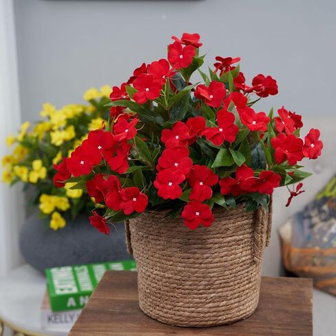 2PCS Artificial Flowers Impatiens Bushes Silk Flower Greenery Indoor Garden Light Office Wedding Decor (Pink) in Saudi Arabia