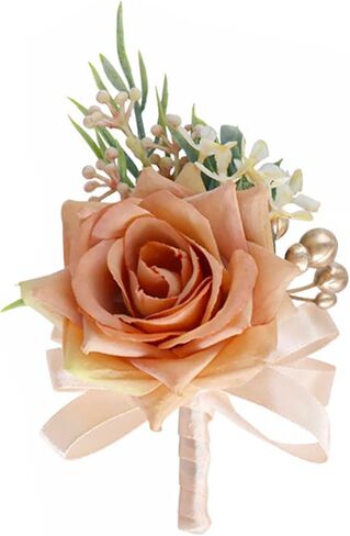 Wrist Corsage and Boutonniere Set, Wine Red Rose Boutonniere Wrist Corsage for Bridal Bridesmaid Men Wedding Party Prom Suit Decorations (Wine Red Corsage & Boutonniere Set) in Saudi Arabia