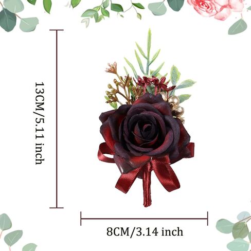 Wrist Corsage and Boutonniere Set, Wine Red Rose Boutonniere Wrist Corsage for Bridal Bridesmaid Men Wedding Party Prom Suit Decorations (Wine Red Corsage & Boutonniere Set) in Saudi Arabia