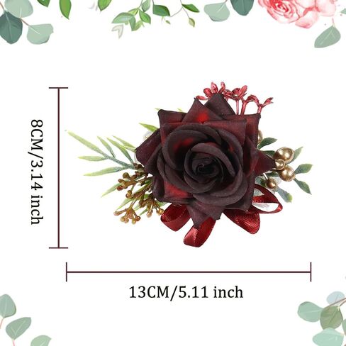 Wrist Corsage and Boutonniere Set, Wine Red Rose Boutonniere Wrist Corsage for Bridal Bridesmaid Men Wedding Party Prom Suit Decorations (Wine Red Corsage & Boutonniere Set) in Saudi Arabia