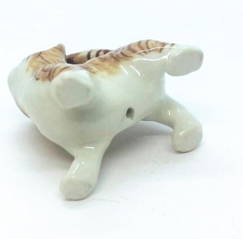 Tiny 1⅝" Long Standing Look Up Tabby Orange Brown Cat Figurine - Miniature Hand Made Painted Ceramic Striped Shorthair Ginger Kitten Animal Porcelain Decorative Collectible Figurines Décor in Saudi Arabia