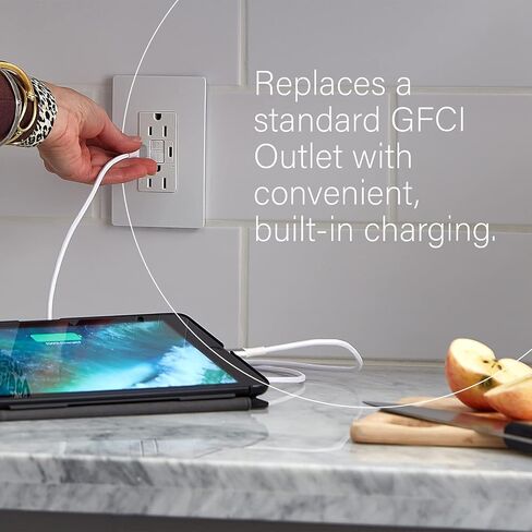 Legrand radiant 1597TRUSBACW 15 Amp GFCI Self Test Tamper Resistant Decorator Duplex Outlet with USB Type A and C, White (1 Count) in Saudi Arabia