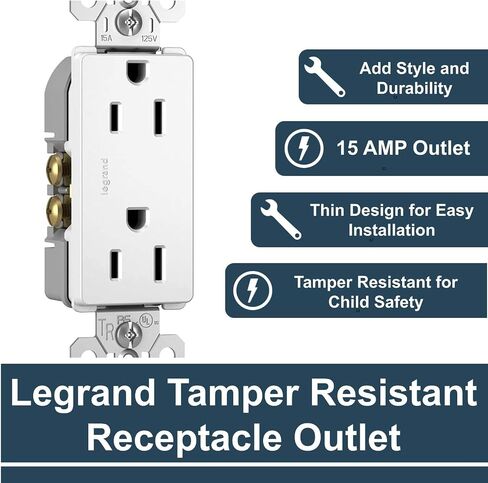 Legrand radiant 1597TRUSBACW 15 Amp GFCI Self Test Tamper Resistant Decorator Duplex Outlet with USB Type A and C, White (1 Count) in Saudi Arabia