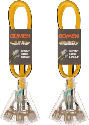 12 Gauge 3 ft Lighted Extension Cord with 3 Outlets - 12/3 SJTW Outdoor/Indoor Heavy Duty, 3 Prong Plug, Yellow/Black Weather Resistant Jacket, Applicable to Major Tools and Appliances in Saudi Arabia