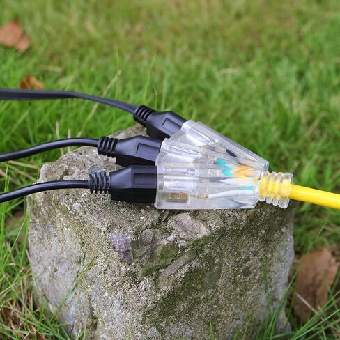 12 Gauge 3 ft Lighted Extension Cord with 3 Outlets - 12/3 SJTW Outdoor/Indoor Heavy Duty, 3 Prong Plug, Yellow/Black Weather Resistant Jacket, Applicable to Major Tools and Appliances in Saudi Arabia