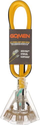 12 Gauge 3 ft Lighted Extension Cord with 3 Outlets - 12/3 SJTW Outdoor/Indoor Heavy Duty, 3 Prong Plug, Yellow/Black Weather Resistant Jacket, Applicable to Major Tools and Appliances in Saudi Arabia