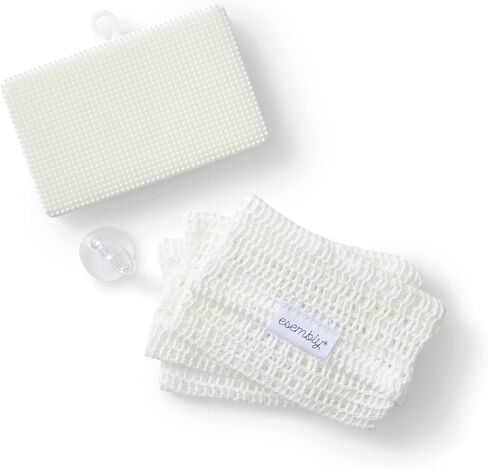 Esembly GoTwo Sudser Set - Dishwashing Kitchen Scrubber and Cleaning Sponge, Long Lasting Silicone Base with Compostable Cotton Mesh Covers in Saudi Arabia