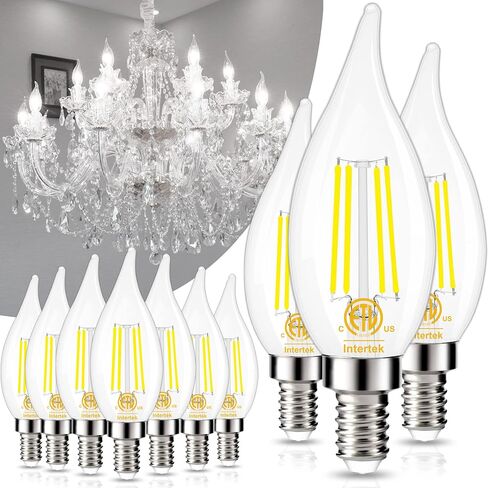 GOLSPARK E12 Candelabra LED لمبة عكس الضوء، 60W ما يعادل 4000K ضوء النهار نوع B مصابيح الثريا، E12 قاعدة خمر خيوط لهب طرف واضح لمبات الشموع الزجاجية، 550 لومن، حزمة من 6 in Saudi Arabia