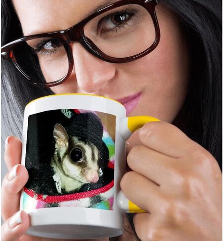 3dRose Sugar Glider Wearing A Top Hat Peaking Out of A Pouch Two Tone Mug, 11 oz, Black in Saudi Arabia