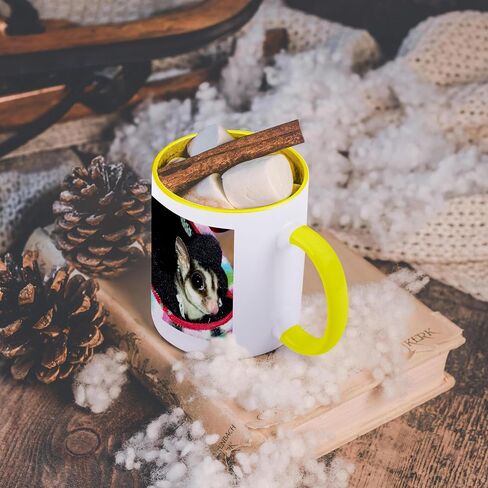 3dRose Sugar Glider Wearing A Top Hat Peaking Out of A Pouch Two Tone Mug, 11 oz, Black in Saudi Arabia