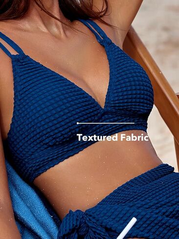 CUPSHE Women's Bikini Sets V Neck Crisscross Back Double Adjustable Straps Mid Rise Self Tie Asymmetrical Sarong in Saudi Arabia