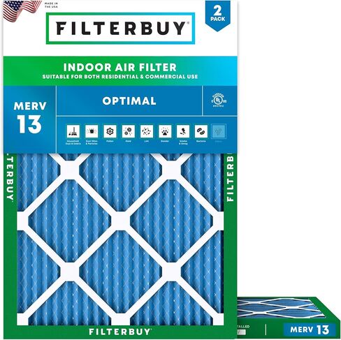 مرشح هواء Filterbuy 17x20x1 MERV 13 Optimal Defense (عبوة من قطعتين)، استبدال مرشحات هواء فرن HVAC AC المطوية (الحجم الفعلي: 16.50 × 19.50 × 0.75 بوصة) in Saudi Arabia
