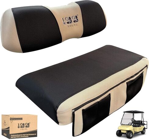 غطاء مقعد عربة الجولف 10L0L New Vision مع جيب قابل للغسل غطاء مقعد شبكي يناسب EZGO TXT RXV Club Car DS (أسود + بيج) in Saudi Arabia