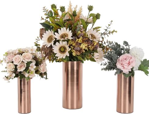 MyGift Tall Modern Copper Tone Metal Cylinder Wedding Centerpiece Flower Vases, 3 Piece Set, Larger Assorted Sizes - Made in India in Saudi Arabia