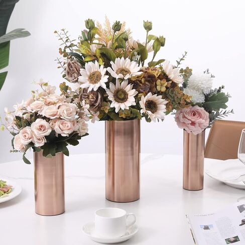 MyGift Tall Modern Copper Tone Metal Cylinder Wedding Centerpiece Flower Vases, 3 Piece Set, Larger Assorted Sizes - Made in India in Saudi Arabia