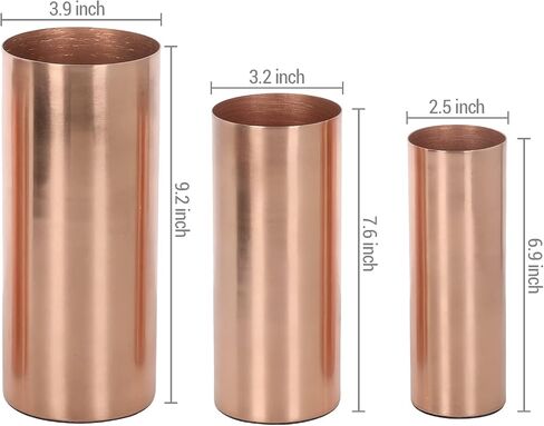 MyGift Tall Modern Copper Tone Metal Cylinder Wedding Centerpiece Flower Vases, 3 Piece Set, Larger Assorted Sizes - Made in India in Saudi Arabia
