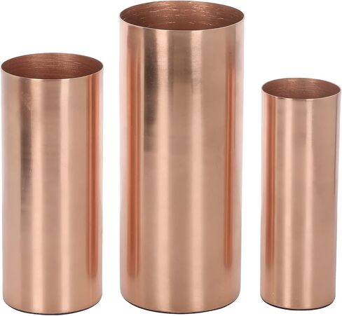 MyGift Tall Modern Copper Tone Metal Cylinder Wedding Centerpiece Flower Vases, 3 Piece Set, Larger Assorted Sizes - Made in India in Saudi Arabia