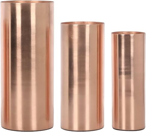 MyGift Tall Modern Copper Tone Metal Cylinder Wedding Centerpiece Flower Vases, 3 Piece Set, Larger Assorted Sizes - Made in India in Saudi Arabia