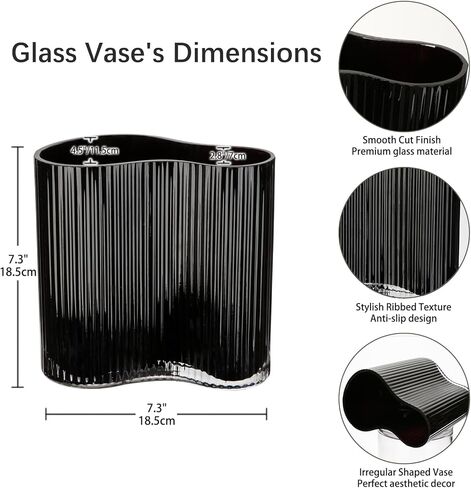 مزهريات زجاجية مضلعة للزهور، مزهريات زهور سوداء للقطع المركزية، مزهرية زجاجية مستطيلة مقاس 7.3 بوصة، مزهرية طاولة مزخرفة لغرفة المعيشة، وطاولة الطعام، والمدخل، والوشاح، والرف، والزفاف in Kuwait