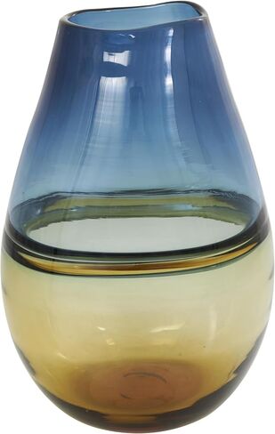 Deco 79 Glass Handmade Decorative Vase Ombre Centerpiece Vase with Yellow Base, Flower Vase for Home Decoration 8" x 6" x 12", Blue in Saudi Arabia