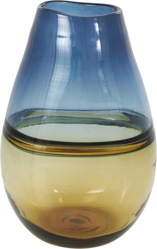 Deco 79 Glass Handmade Decorative Vase Ombre Centerpiece Vase with Yellow Base, Flower Vase for Home Decoration 8" x 6" x 12", Blue in Saudi Arabia