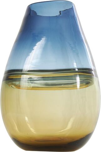 Deco 79 Glass Handmade Decorative Vase Ombre Centerpiece Vase with Yellow Base, Flower Vase for Home Decoration 8" x 6" x 12", Blue in Saudi Arabia