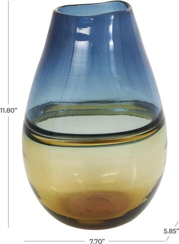 Deco 79 Glass Handmade Decorative Vase Ombre Centerpiece Vase with Yellow Base, Flower Vase for Home Decoration 8" x 6" x 12", Blue in Saudi Arabia