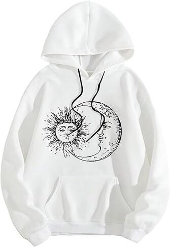 Remidoo Women's Sun and Moon Graphic Hoodies Oversized Long Sleeve Pullover Sweatshirt with Pocket in Saudi Arabia