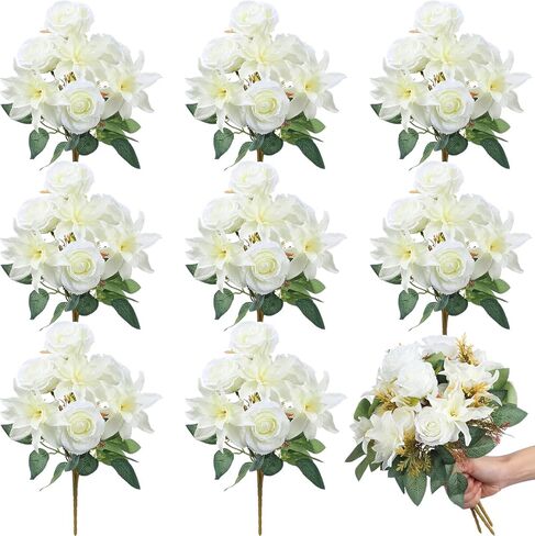 Riceshoot 8 Bundles Artificial Peony Flowers Faux Flowers Satin Silk Rose Lilies Bouquet Vintage Wedding Home Table Door Decor Reusable Bouquet of Rose Flowers for Wedding Birthday Home(Blue) in Saudi Arabia
