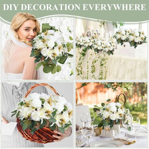 Riceshoot 8 Bundles Artificial Peony Flowers Faux Flowers Satin Silk Rose Lilies Bouquet Vintage Wedding Home Table Door Decor Reusable Bouquet of Rose Flowers for Wedding Birthday Home(Blue) in Saudi Arabia