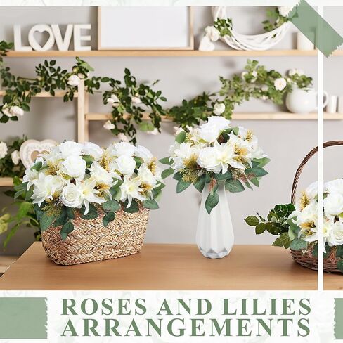 Riceshoot 8 Bundles Artificial Peony Flowers Faux Flowers Satin Silk Rose Lilies Bouquet Vintage Wedding Home Table Door Decor Reusable Bouquet of Rose Flowers for Wedding Birthday Home(Blue) in Saudi Arabia