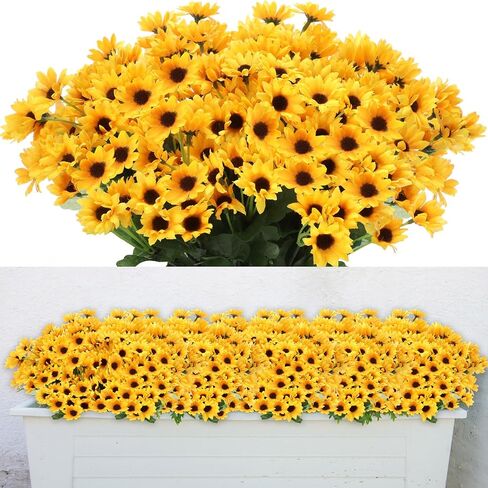 Hotop 24 Bundles Artificial Sunflower Flowers 12 in Bulk Fake Mum Flowers with 22 Small Daisy No Fade Faux Silk Fall Flowers for Autumn Indoor Outdoor Home DIY Table Centerpieces Wedding Decor in Saudi Arabia