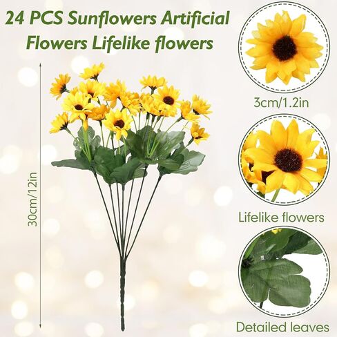 Hotop 24 Bundles Artificial Sunflower Flowers 12 in Bulk Fake Mum Flowers with 22 Small Daisy No Fade Faux Silk Fall Flowers for Autumn Indoor Outdoor Home DIY Table Centerpieces Wedding Decor in Saudi Arabia